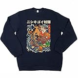Color Azul Marino. Pampling Sudadera The Cat and Koi - Gato - Pez - Japonés - Serigrafía - Azul Marino - XXL