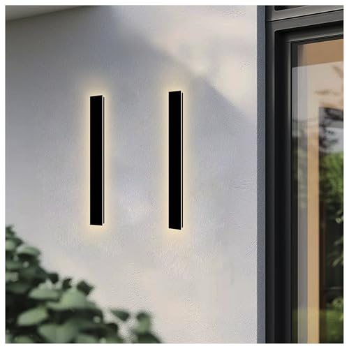 Image of Modern Outdoor Wall Lights, 2 Pack 24 Inch Long Outdoor Wall Sconce | LED 3000K Exterior Sconce Black Outdoor Patio Light with Junction Box Cover, IP65 Waterproof Outside Wall Lights for House