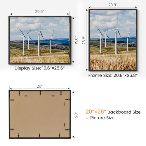 Image of 20x26 Picture Frame Oak Wood,20 inchx26 inchBlack Color Wooden Frames with Tempered Glass,26x20 inch Wall Gallery Poster Frame with No Mat,20 by 26 Frames Horizontal and Vertical for Wall Mounting