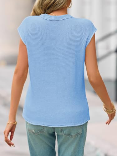 Image of Saodimallsu Women's V Neck Cap Sleeve Lightweight Knit Sweater Top