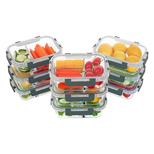 KOMUEE 9 Packs Glass Meal Prep Containers 1&2&3 Compartments,Glass Food Storage Containers with Airtight Lids，Glass Lunch Containers,Glass Bento Boxes,BPA Free,Gray
