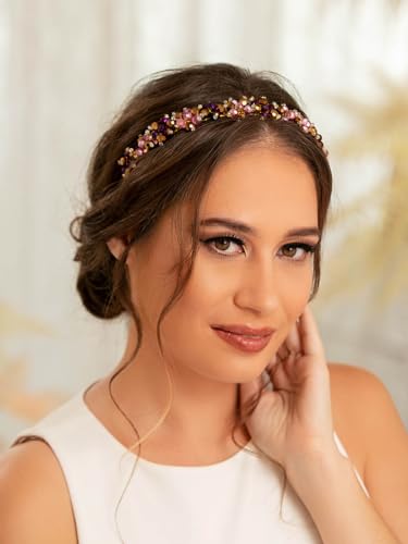 IYOU Vintage Strass Diadema Cuentas Oro Bandas Pelo Baile Cumpleaños Accesorios para el cabello para Mujeres