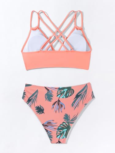 Image of Fanuerg Women's Sexy V Neck Bikini Sets Hollow Out Two Piece Swimsuits Cutout Mid Waist Bathing Suit