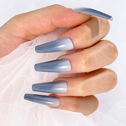 Favelo Extra Long Press on Nails Coffin Fake Nails Tips Gradient Full Cover False Nails Artificial Luxurious Nails Art for Women and Girls （24pcs） (Style2) - Thumbnail 6