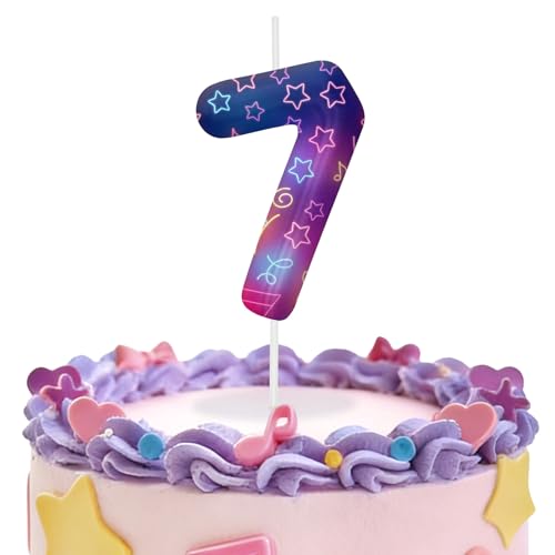 Image of Purple Number 7 Birthday Candles, Cartoon Themed Cupcake Toppers for Boys Girls Cake Decorations, Cake Toppers, Birthday Decorations Party Supplies, Number Candles for Party Decor
