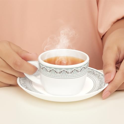 Larah by Borosil Opalware Classic Cup and Saucer Set, 145ml, 12-Pieces, White, HT12CS14CSC1, HT12CS14CSC1 - Image 3 thumbnail