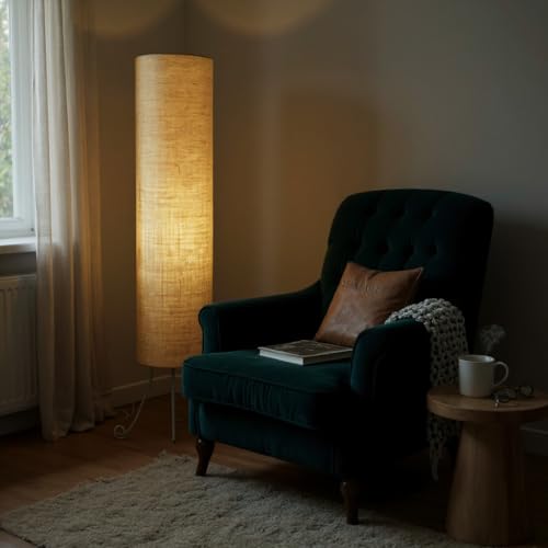 Image of Cotton Fabric Floor Lamp for Bedroom's Desk Lamp for LivingRoom, Bed Room, Office | Night Stand Dimmable Room Floor Lamp for Reading (Brown)