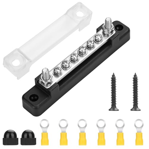 Linkstyle Negative Bus Bar 12V Marine Gound Battery BusBar Power Distribution Block with 2X M6 Studs 6X M4 Screws Terminals for Automotive Car Boat Caravan RV