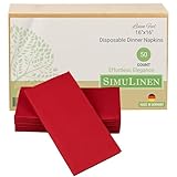 Simulinen Dinner Napkins – Disposable, Fiesta RED, Cloth-Like – Elegant, Yet Heavy Duty Soft, Absorbent & Durable – 16”x16” – Box of 50