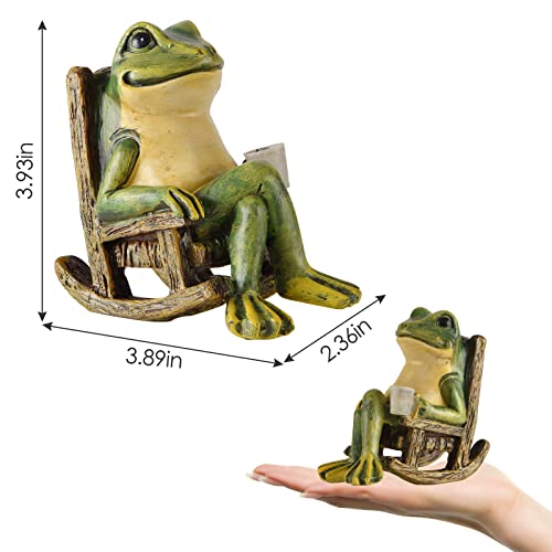 Foxmis Miniature Frog Garden Statue Aesthetic Room Decor Fairy Garden Accessories Outdoor Indoor Solar Garden Frog Decor Art Housewarming Gift For Patio, Balcony, Yard, Lawn Ornament,3.89"X2.36"X3.93" #TOP1