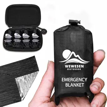 WEWESEN OUTDOOR Mylar Emergency Blankets 4 Pack of Extra Large Thermal Foil NASA Designed Space Blankets for Camping, Hiking, Rescue, and Car Use - Reflective Heavy Duty Survival Blanket