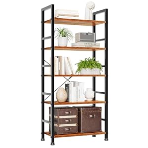 Book Shelf, 5 Tier Bookshelves Tall Modern Bookcase Shelf Organizer Storage Shelving Unit for Bedroom Living Room and Home Office Rustic Brown