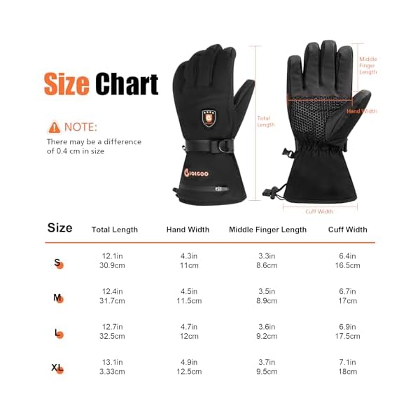 Rechargeable 7.4V 3200mAh Heated Gloves Waterproof Winter Warm Gloves for Motorcycle Riding Skiing Hiking Running Fishing Camping and Other Outdoor Winter Activities