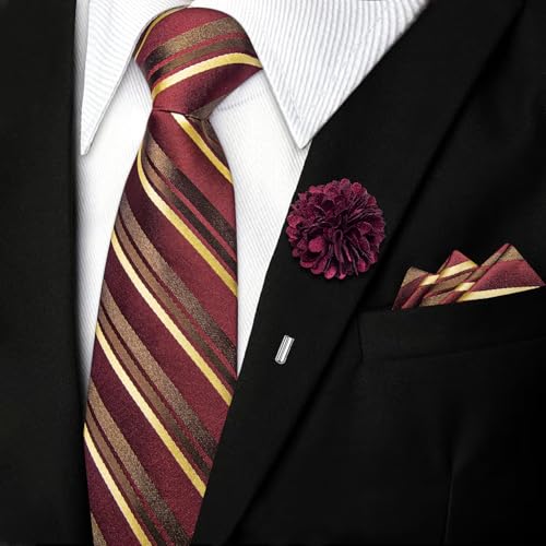 Image of DiBanGu Mens Zipper Tie Silk Pre-Tied Necktie with Gift Box | Jacquard Woven,Paisley Solid Plaid Pattern,6PCS with Pocket Square,Cufflinks and Lapel Pin,for Wedding Party Formal Business