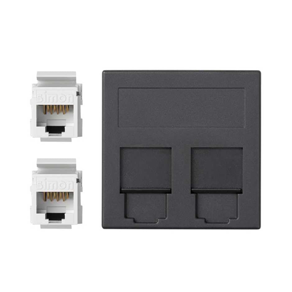 Plaque réseau Placa VD plana CG con 2 Cat5e U grafito double port