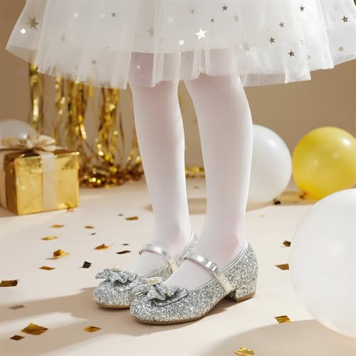Image of DREAM PAIRS Girls Dress Shoes Princess Shoes for Toddler Little Girl Mary Jane Low Heels Glitter Flower Party Wedding Footwear