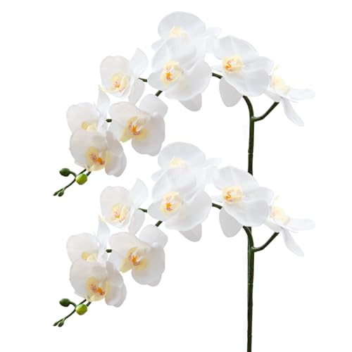 CXGS Orquídea artificial de 9 pétalos grandes, orquídeas artificiales de látex realista, 2 tallos de orquídea de 37 pulgadas, flor blanca falsa de Phalaenopsis para decoración de arreglos de boda y