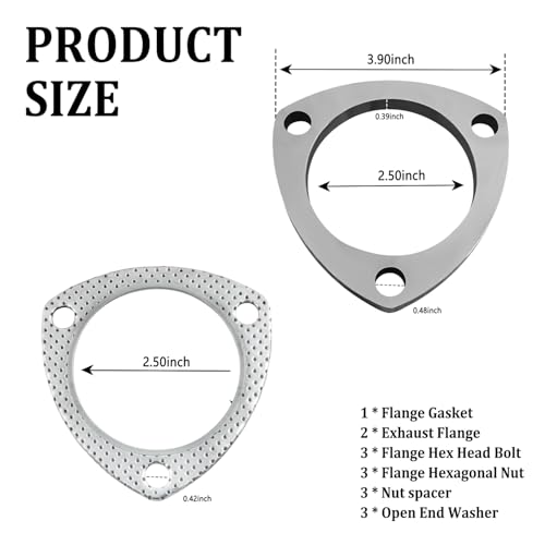 Image of 2.5 inch Exhaust Flange Gasket with 3 Exhaust Bolts Tool Set,Stainless Steel Exhaust Flange Repair Kit for Securing Exhaust System Component,Durable Car Accessories Exhaust Gaskets Kit (2.5 inch)