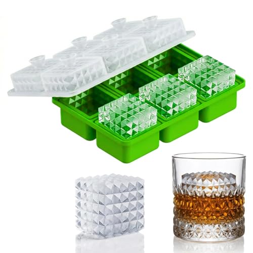 Image of Premium Large 3D Crystal Square Ice Cube Tray, Silicone Molds for Chilling Drinks, Chocolates, Juice, Jelly and Many More (Light Green)