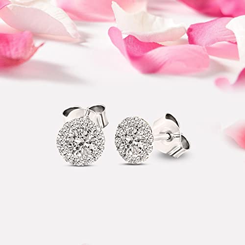 IGI Certified 1 Carat Lab Grown Halo Diamond Stud Earrings | 14K White Gold Round Shape Push Back Pave Setting Friendly Diamonds Earrings4