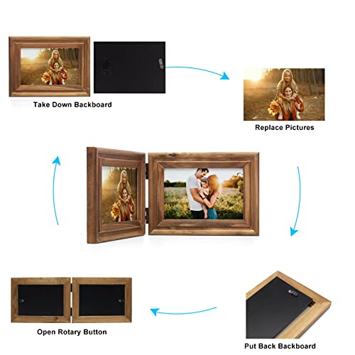 Wisadd Vertical & Horizontal 4X6 Picture Frames Double Hinged Wood Folding Photo Frames With Real Glass Front Fit For Desktop Or Tabletop, Wood Grain Xzon-V46-H64 #TOP7
