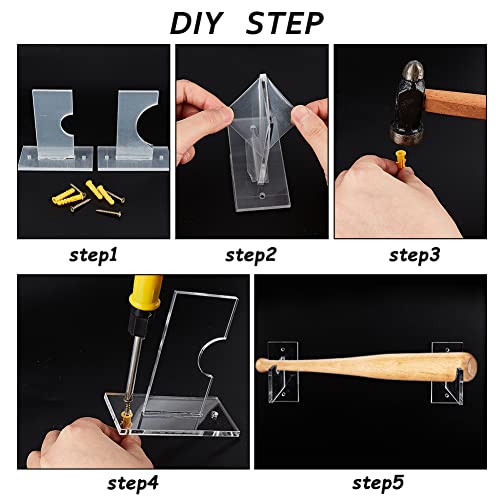 Ahandmaker Acrylic Baseball Bat Wall Mount Bat Display Rack Holder Stand Clear Baseball Bat Display Case Baseball Bat Horizontal Rack Wall Baseball Bat Bracket Softball Holder With Screws #TOP2
