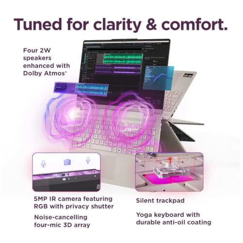 Image of Lenovo Yoga 7a 2-in-1 Copilot+ AI PC, 16 inch 2K OLED Touchscreen Laptop, AMD Ryzen AI 7 445 2026, 24GB LPDDR5X 512GB PCIe SSD, Backlit Keyboard, Fingerprint, WiFi 7, Windows 11 Pro - Seashell