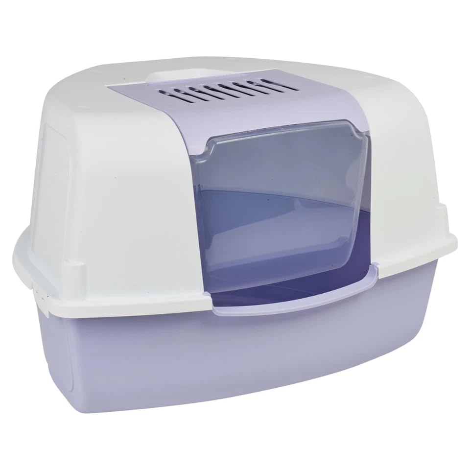 URBNLIVING Large Cat Corner Litter Box with Hooded Cover – Deep Tray Toilet with Flap, Built-In Filter & Scoop for Easy Cleaning (Lilac)