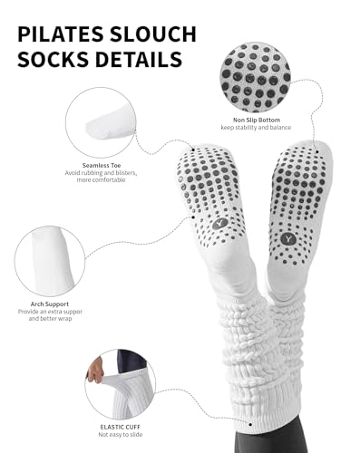 Image of Yawlsow Pilates Socks with Grips for Women Yoga Ruffle Grippy Non Slip Long Slouchy Scrunch Socks for Barre Workout Hospital