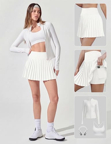 Image of Alaroo Pleated Tennis Skirt for Women with Pockets Shorts Skort | High Waisted Golf Athletic Skorts Running Workout Skirts