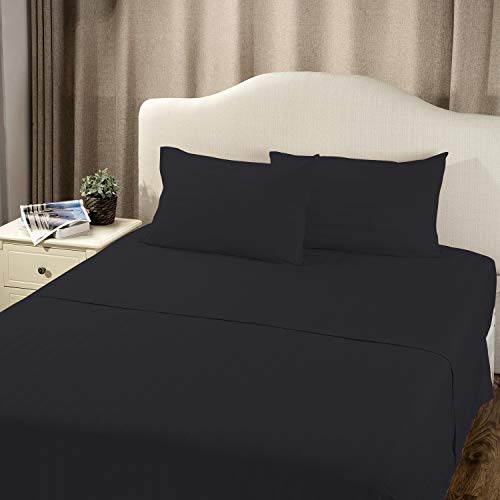 Image of (1 Flat Sheet Only,Navy Blue Stripe , Olympic Queen) 100% Egyptian Cotton Luxurious 600 Thread Count