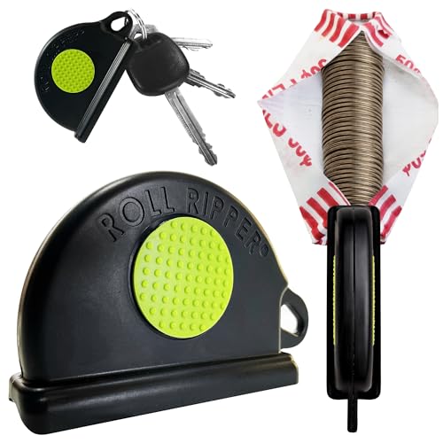 RollRipper Coin Roll Cutter (Made In The USA – No Hitting On Counters, No Loose Change) Mini Keychain Knife Tool For Paper & Plastic Wrapper With Sliding Safety Slicer Blade