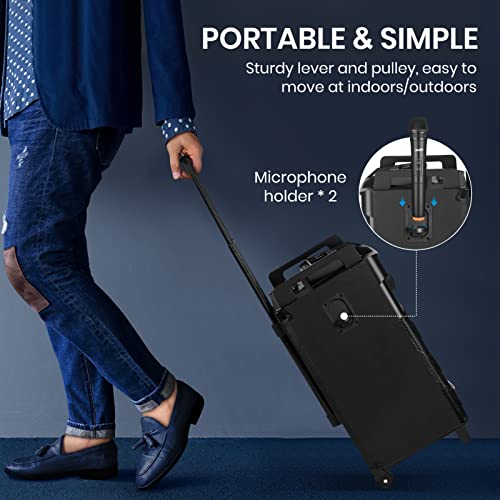 Moukey Karaoke Machine, Pa System Subwoofer, Portable Bluetooth Speaker W/ 2 Wireless Microphones, Lyrics Display Holder, Party Lights & Echo/Treble/Bass Adjustment, Support Tws/Rec/Aux/Mp3/Usb/Tf/Fm #TOP7