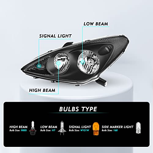 Tusdar Halogen Not Hid Model Headlight Assembly Set For 2002 2003 Lexus Es300 2004 Es330 Headlamp Black Housing With Clear Reflector #TOP2