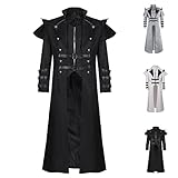 FMMOEK Medieval Costumes Steampunk Long Trench Coat Gothic Victorian Vintage Tailcoat Jacket Mens Double Breasted Zipper Coat (L, black-1)