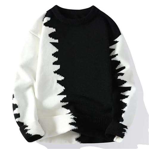 Men's Color Block Knit Sweater Pullover Loose Fit Casual Long Sleeve Jumper Streetwear3