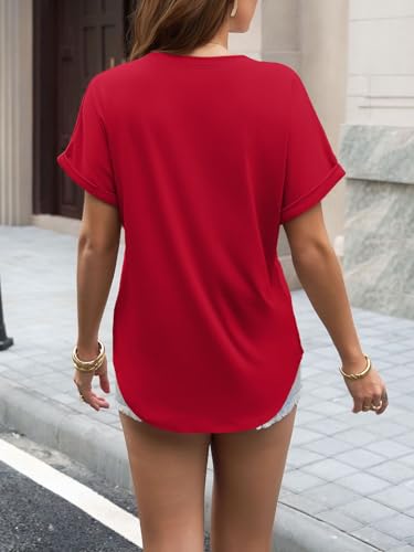 Image of UNCLECAT Women's Short Sleeve T Shirts Trendy Crew Neck Curve Hem Soft Tunic Tops Summer Outfits 2026