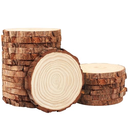 Kurtzy Naturbelassene Holzscheiben (20Stk) - Unbehandelte Baumstamm Scheiben Rund mit 10-11cm Durchmesser 10mm dick, Rustikale Holzplatten Natur mit Rinde für DIY, Deko, Basteln, Hochzeit, Weihnachten