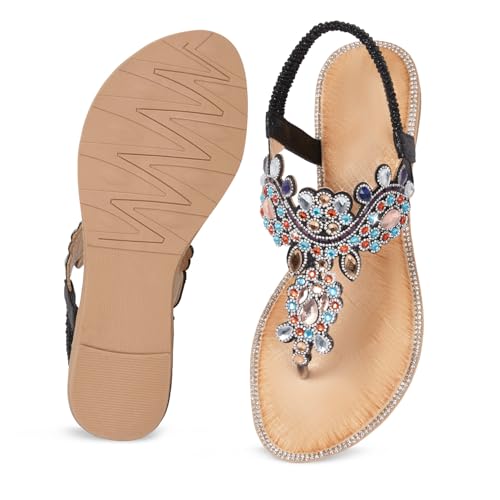 Image of iCKER Women Sandals Rhinestone Dressy Casual Summer flat flip flops Comfortable Sandals