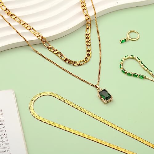 Sasylvia 3 Pcs Emerald Jewelry Set Green and Gold Jewelry for Women Zirconia Layered Necklace Emerald Bracelets Earrings Birthday Anniversary Trendy Gifts for Mom Wife Friend2