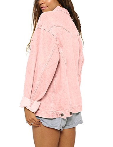 Oversized Denim Jacket for Women Long Sleeve Classic Loose Jean Trucker Jacket (S, Pink washed) - Thumbnail 2