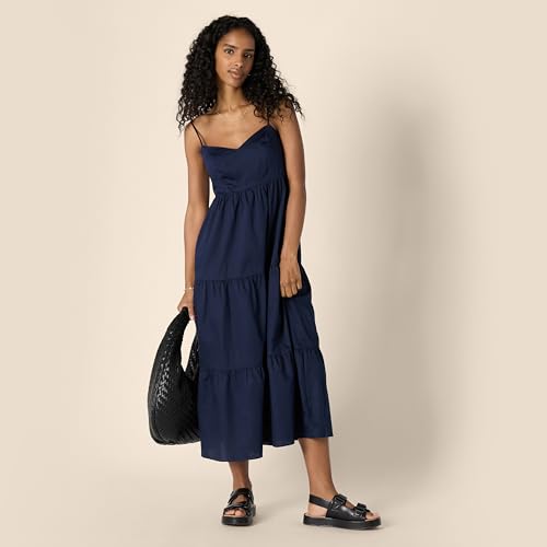 Image of Amazon Essentials Women's Fit and Flare Empire Waist Sweetheart Neck Cotton Sateen Tiered Maxi Dress
