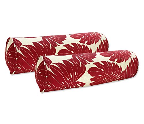 FBTS Prime Outdoor Waterproof Decorative Bolster Pillows with Inserts for Patio Furniture, 50x15 cm Fade Resistant Patio Garden Neck Roll Cushions for Couch Bed Sofa, Leaves Red