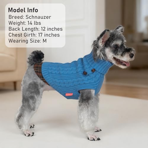 Image of KYEESE Dog Sweater for Small Dogs Turtleneck Thick Knit Pullover | Stretchy Fit, Lightweight & Warm, Cozy Knit Comfort, Classic Plaid Design, Gentle on Sensitive Skin, Winter Daily Wear