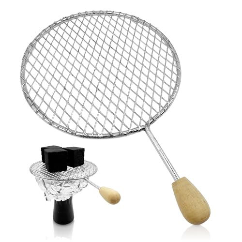 Portable Hookah Charcoal Holder 10cm Stainless Steel Coal Net Web Shisha Bowl Head Accessories with Wood Handle