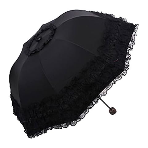 Honeystore Princess Lace Ultraviolet-Proof Folding Umbrella Anti-uv Dome Parasol Style1 Black Cover