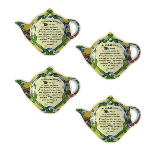 Royal Tara Ceramic Set of 4 Tea Bag Holders Kitchenware Present Teapot Shaped Resting Caddy Celtic Colors Irish Symbol Housewarming Gift 4″ Diameter (Irish Blessing) Royal Tara Ceramic Set of 4 Tea Bag Holders Kitchenware Present Teapot Shaped Resting Caddy Celtic Colors Irish Symbol Housewarming Gift 4″ Diameter (Irish Blessing)