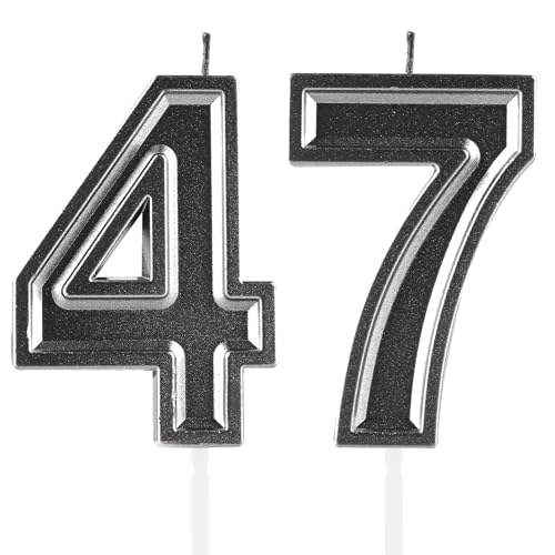 47th Birthday Candles,Black Numeral 74 Cake Topper Decoration Girls Boys Birthday Theme Party Wedding Anniversary Celebration Supplies