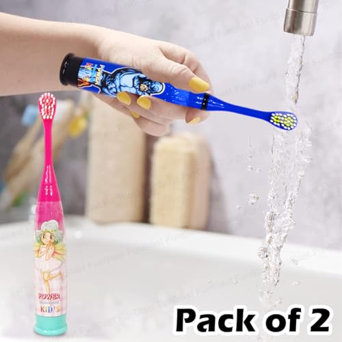 Image of FunBlast Cartoon Electric Toothbrushes for Kids - Vibrating Motion Toothbrushes with Replacement Brush Head, Soft Electric Battery Powered Toothbrushes for 3+ Years Kids (Battery Included) (Pack of 2)