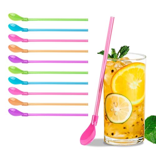 10 PCS Slush Straws Reusable Slushie Straw Slush Straws with Spoons Colored Straw Spoon 2 in 1 for Smoothies Milkshakes Juice Cocktails and Summer Beverages(5 Colors)
